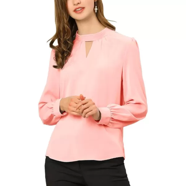 Allegra K Women's Work Office Tops Business Professional Shirt Elegant Stand Collar Fall 2023 Long Sleeve Blouses