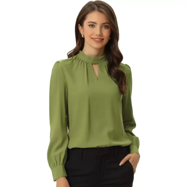 Allegra K Women's Work Office Tops Business Professional Shirt Elegant Stand Collar Fall 2023 Long Sleeve Blouses