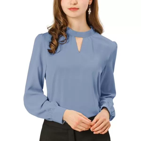 Allegra K Women's Work Office Tops Business Professional Shirt Elegant Stand Collar Fall 2023 Long Sleeve Blouses