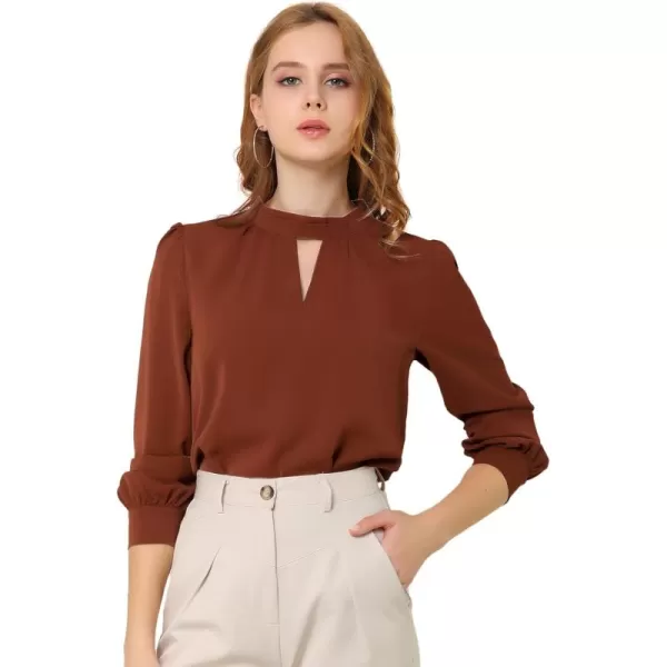 Allegra K Women's Work Office Tops Business Professional Shirt Elegant Stand Collar Fall 2023 Long Sleeve Blouses