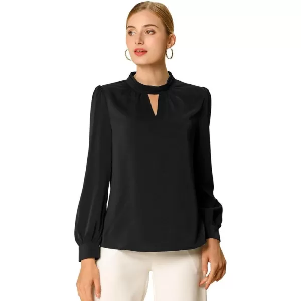 Allegra K Women's Work Office Tops Business Professional Shirt Elegant Stand Collar Fall 2023 Long Sleeve Blouses