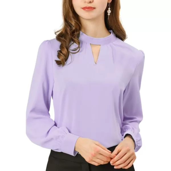 Allegra K Women's Work Office Tops Business Professional Shirt Elegant Stand Collar Fall 2023 Long Sleeve Blouses