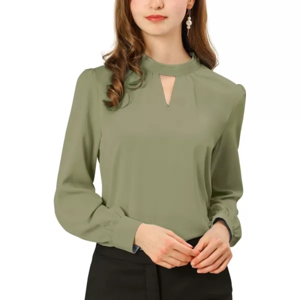 Allegra K Women's Work Office Tops Business Professional Shirt Elegant Stand Collar Fall 2023 Long Sleeve Blouses