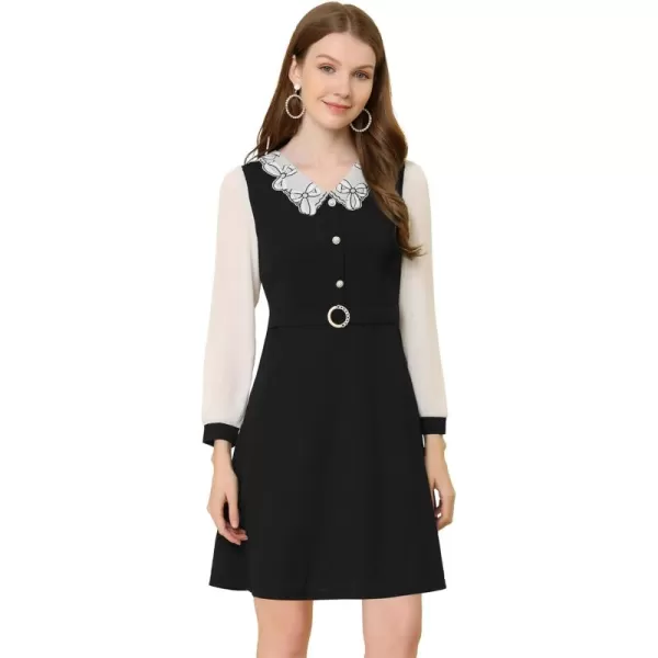 Allegra K Women's Work Peter Pan Collar Elegant Contract Panel with Pockets A-Line Dress