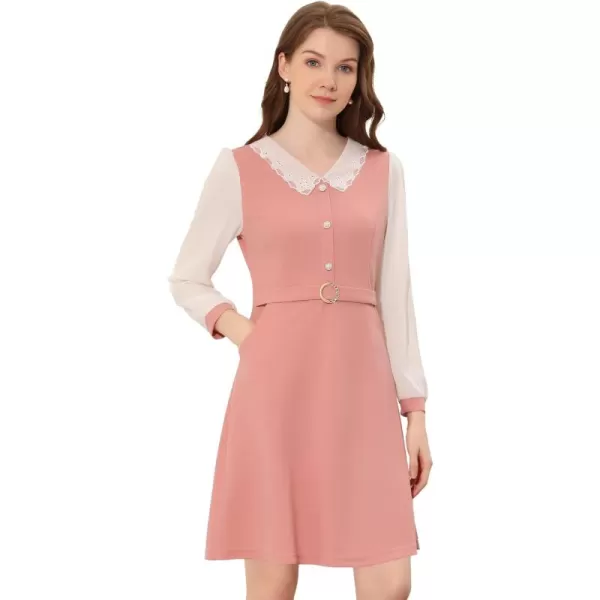 Allegra K Women's Work Peter Pan Collar Elegant Contract Panel with Pockets A-Line Dress