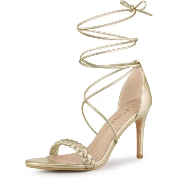 Allegra K Women's Woven Strap Lace Up Strappy Stiletto Heel Sandals