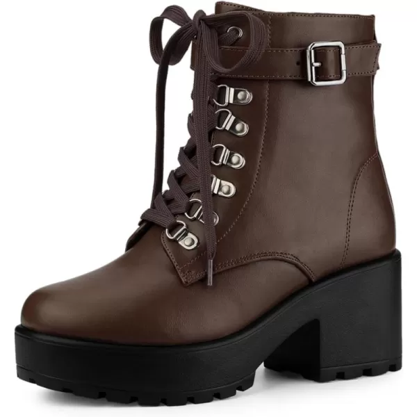 Allegra K Women's Zip Chunky Heel Platform Ankle Combat Boots