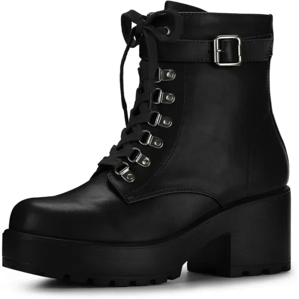 Allegra K Women's Zip Chunky Heel Platform Ankle Combat Boots