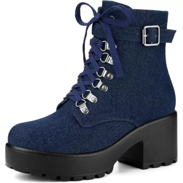 Allegra K Women's Zip Chunky Heel Platform Ankle Combat Boots