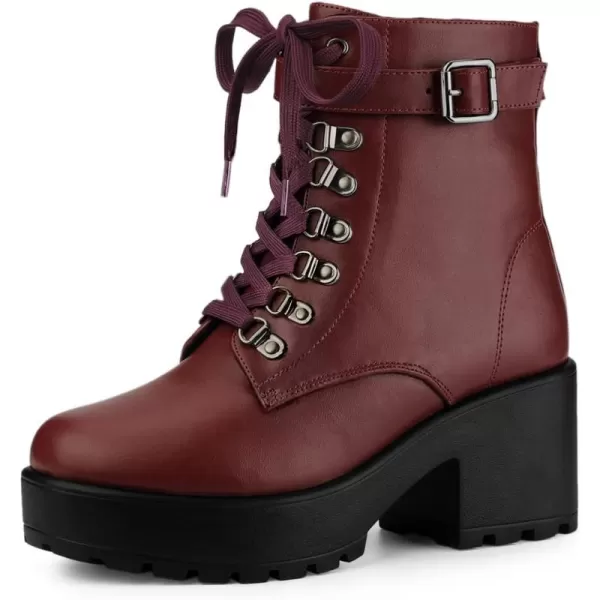 Allegra K Women's Zip Chunky Heel Platform Ankle Combat Boots