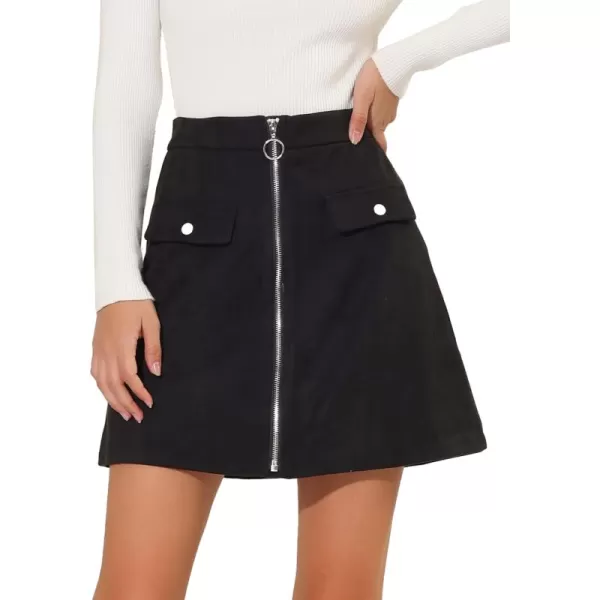 Allegra K Women's Zipper Front Skirt High Waist A-Line Faux Suede Mini Skirt