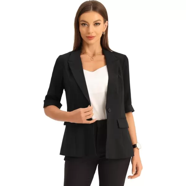 Allegra K Work Dressy Business Casual Blazer for Women's Patchwork Chiffon Half Sleeve Blazers