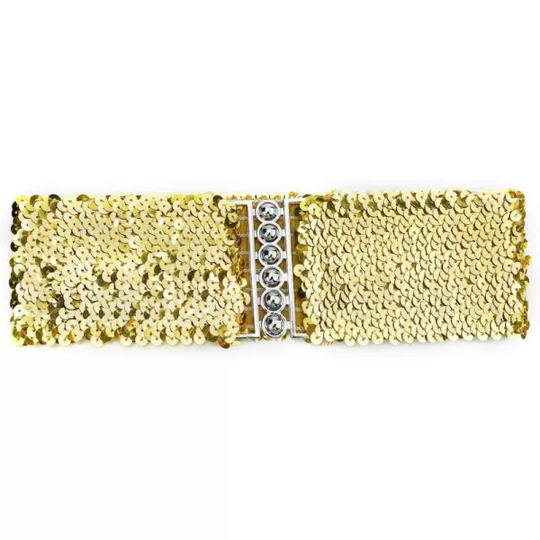 uxcell Ladies Sequins Decor Metal Interlocking Buckles Elastic Waist Belt