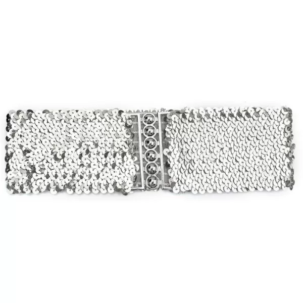 uxcell Ladies Sequins Decor Metal Interlocking Buckles Elastic Waist Belt