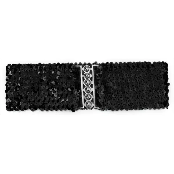 uxcell Ladies Sequins Decor Metal Interlocking Buckles Elastic Waist Belt