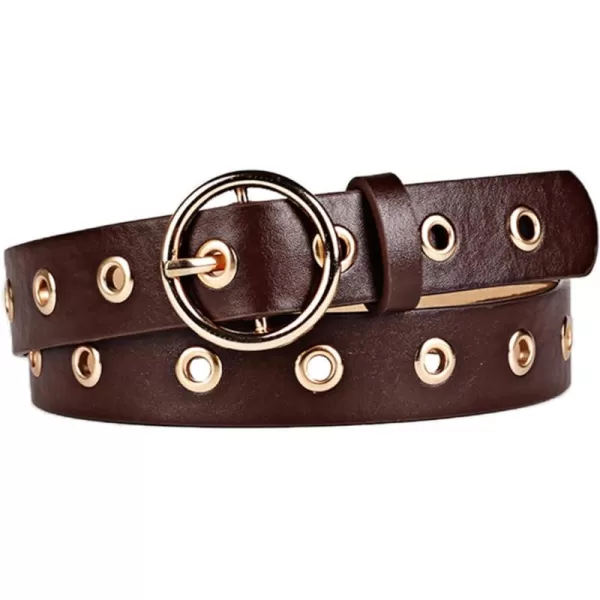 uxcell Womens Leather Belt for Jeans Dress Pants Studded Grommet with Circle Metal Buckle