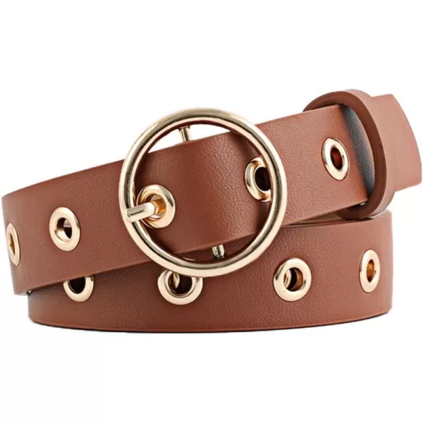 uxcell Womens Leather Belt for Jeans Dress Pants Studded Grommet with Circle Metal Buckle