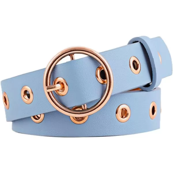 uxcell Womens Leather Belt for Jeans Dress Pants Studded Grommet with Circle Metal Buckle