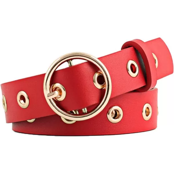 uxcell Womens Leather Belt for Jeans Dress Pants Studded Grommet with Circle Metal Buckle