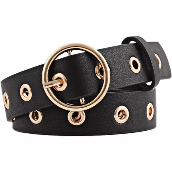 uxcell Womens Leather Belt for Jeans Dress Pants Studded Grommet with Circle Metal Buckle