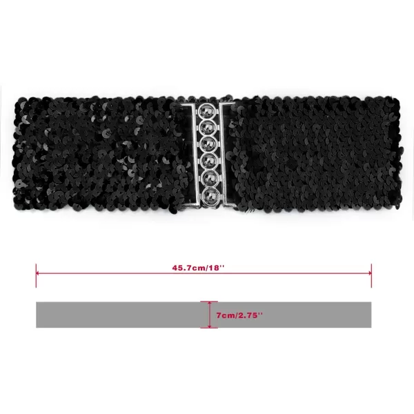 uxcell Ladies Sequins Decor Metal Interlocking Buckles Elastic Waist Belt