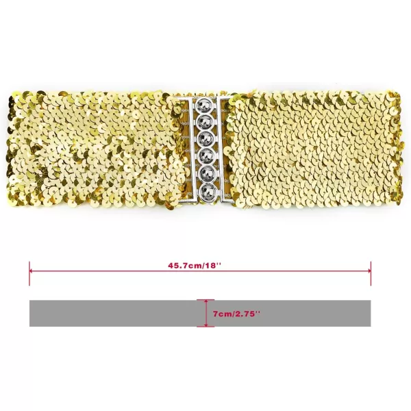 uxcell Ladies Sequins Decor Metal Interlocking Buckles Elastic Waist Belt