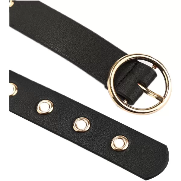 uxcell Womens Leather Belt for Jeans Dress Pants Studded Grommet with Circle Metal Buckle