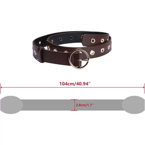 uxcell Womens Leather Belt for Jeans Dress Pants Studded Grommet with Circle Metal Buckle