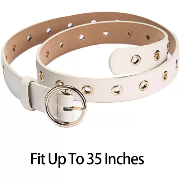 uxcell Womens Leather Belt for Jeans Dress Pants Studded Grommet with Circle Metal Buckle