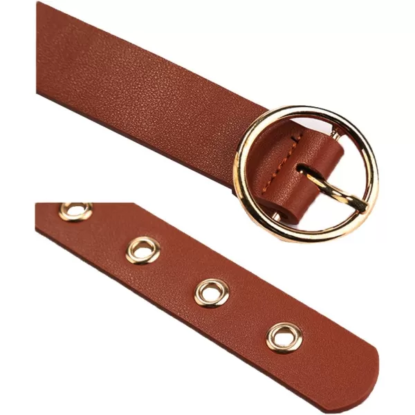 uxcell Womens Leather Belt for Jeans Dress Pants Studded Grommet with Circle Metal Buckle