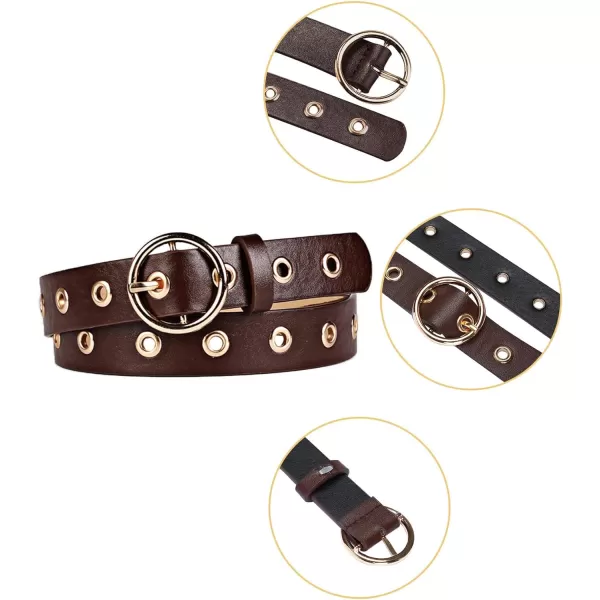 uxcell Womens Leather Belt for Jeans Dress Pants Studded Grommet with Circle Metal Buckle