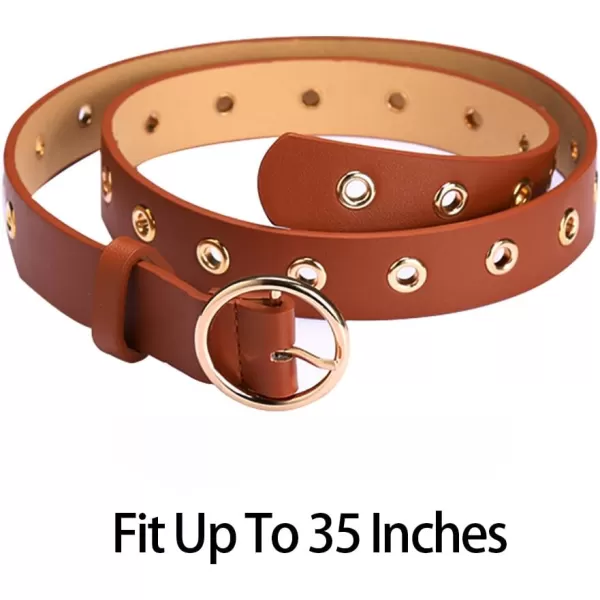 uxcell Womens Leather Belt for Jeans Dress Pants Studded Grommet with Circle Metal Buckle