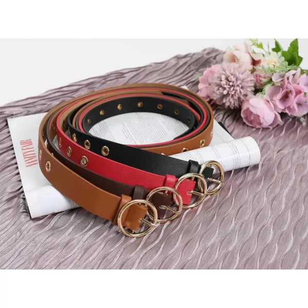 uxcell Womens Leather Belt for Jeans Dress Pants Studded Grommet with Circle Metal Buckle