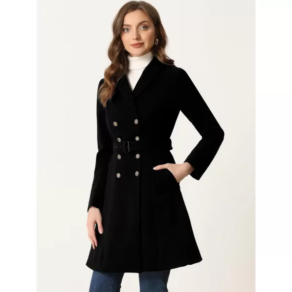 Allegra K Pea Coats for Women's Winter Fashion Lapel Belted Double Breasted Trench Coat