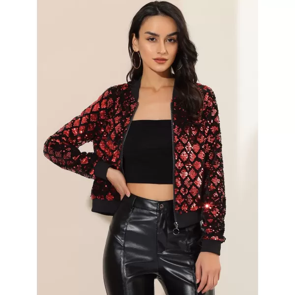 Allegra K Women's Sequin Long Sleeve Zipper Up Glitter Party Bomber Jacket