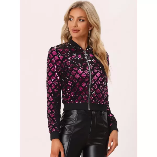 Allegra K Women's Sequin Long Sleeve Zipper Up Glitter Party Bomber Jacket