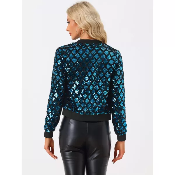 Allegra K Women's Sequin Long Sleeve Zipper Up Glitter Party Bomber Jacket