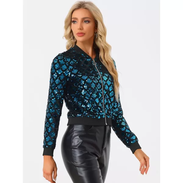 Allegra K Women's Sequin Long Sleeve Zipper Up Glitter Party Bomber Jacket