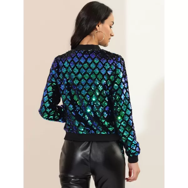 Allegra K Women's Sequin Long Sleeve Zipper Up Glitter Party Bomber Jacket