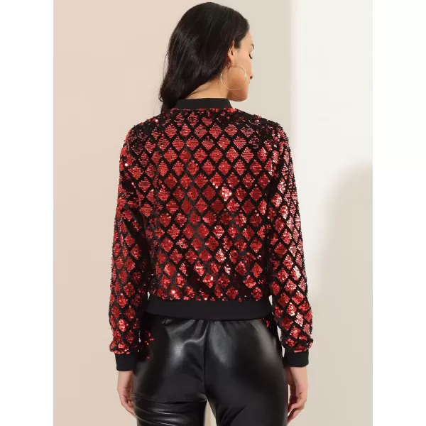 Allegra K Women's Sequin Long Sleeve Zipper Up Glitter Party Bomber Jacket