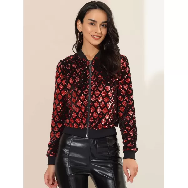 Allegra K Women's Sequin Long Sleeve Zipper Up Glitter Party Bomber Jacket