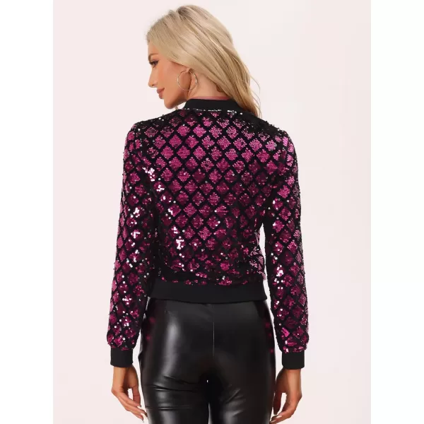 Allegra K Women's Sequin Long Sleeve Zipper Up Glitter Party Bomber Jacket