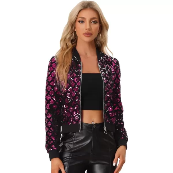 Allegra K Women's Sequin Long Sleeve Zipper Up Glitter Party Bomber Jacket