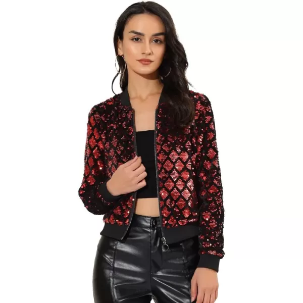 Allegra K Women's Sequin Long Sleeve Zipper Up Glitter Party Bomber Jacket