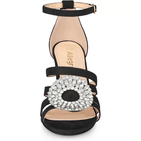 Allegra K Women's Open Toe Crystal Rhinestone Buckle Chunky Heel Sandal