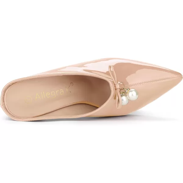 Allegra K Women's Pointed Toe Pearl Bow Chunky Heel Slides Mules