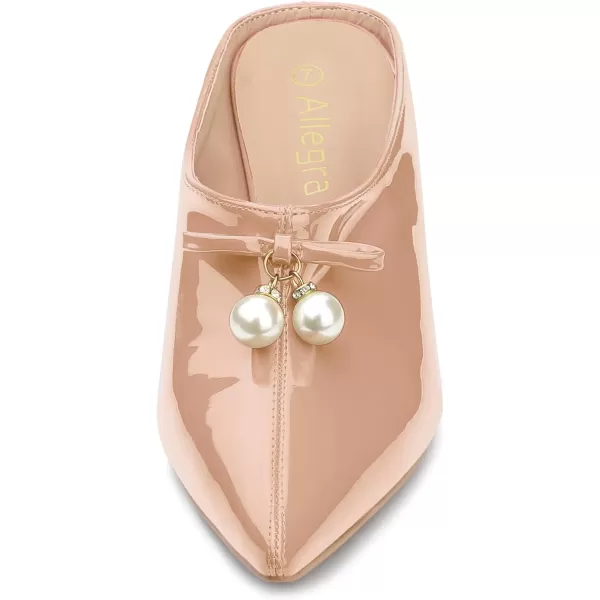 Allegra K Women's Pointed Toe Pearl Bow Chunky Heel Slides Mules