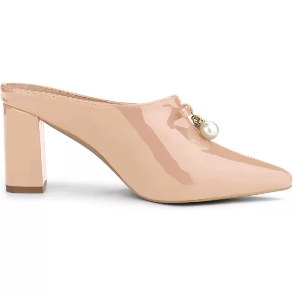 Allegra K Women's Pointed Toe Pearl Bow Chunky Heel Slides Mules