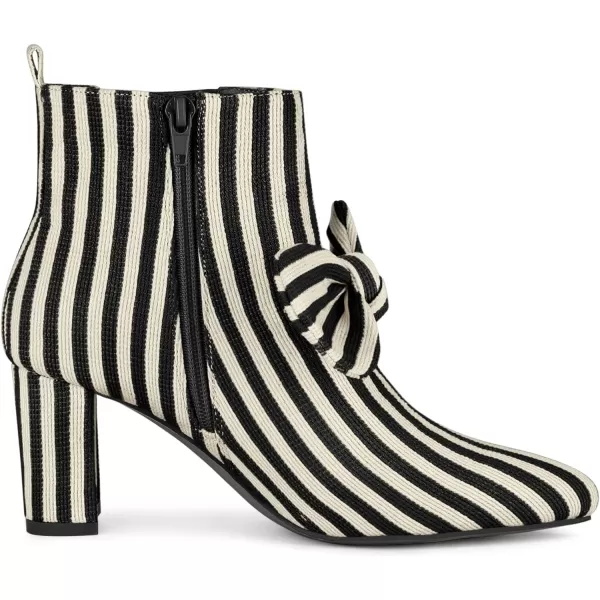 Allegra K Women's Pointed Toe Zip Striped Chunky Heels Ankle Boots