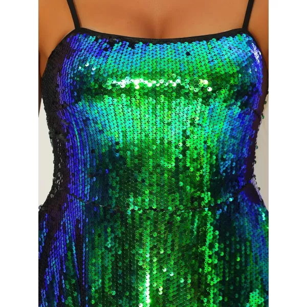 Allegra K Women's St. Patrick's Day Glitter Sequin Dress Sexy Spaghetti Strap Sleeveless Mini Party Dress Clubwear